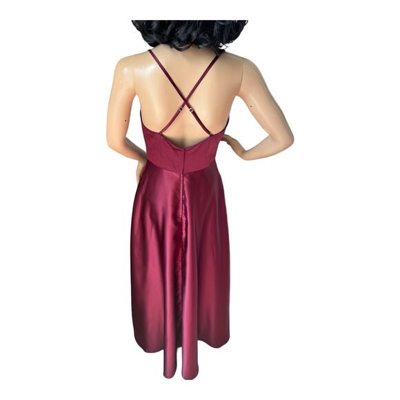 CELEBRATE DB STUDIO spaghetti strap satin a-line long dress iWine Cherry size 2 - Picture 14 of 16